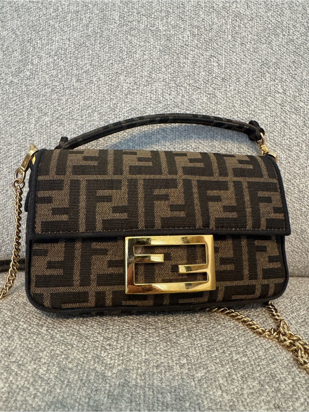 Fendi Mini Baguette Brown FF Jacquard Bag Gold Hardware